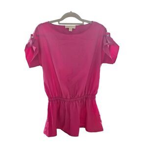 New Michael Kors Pink Elastic Waist Blouse with gathered sleeves